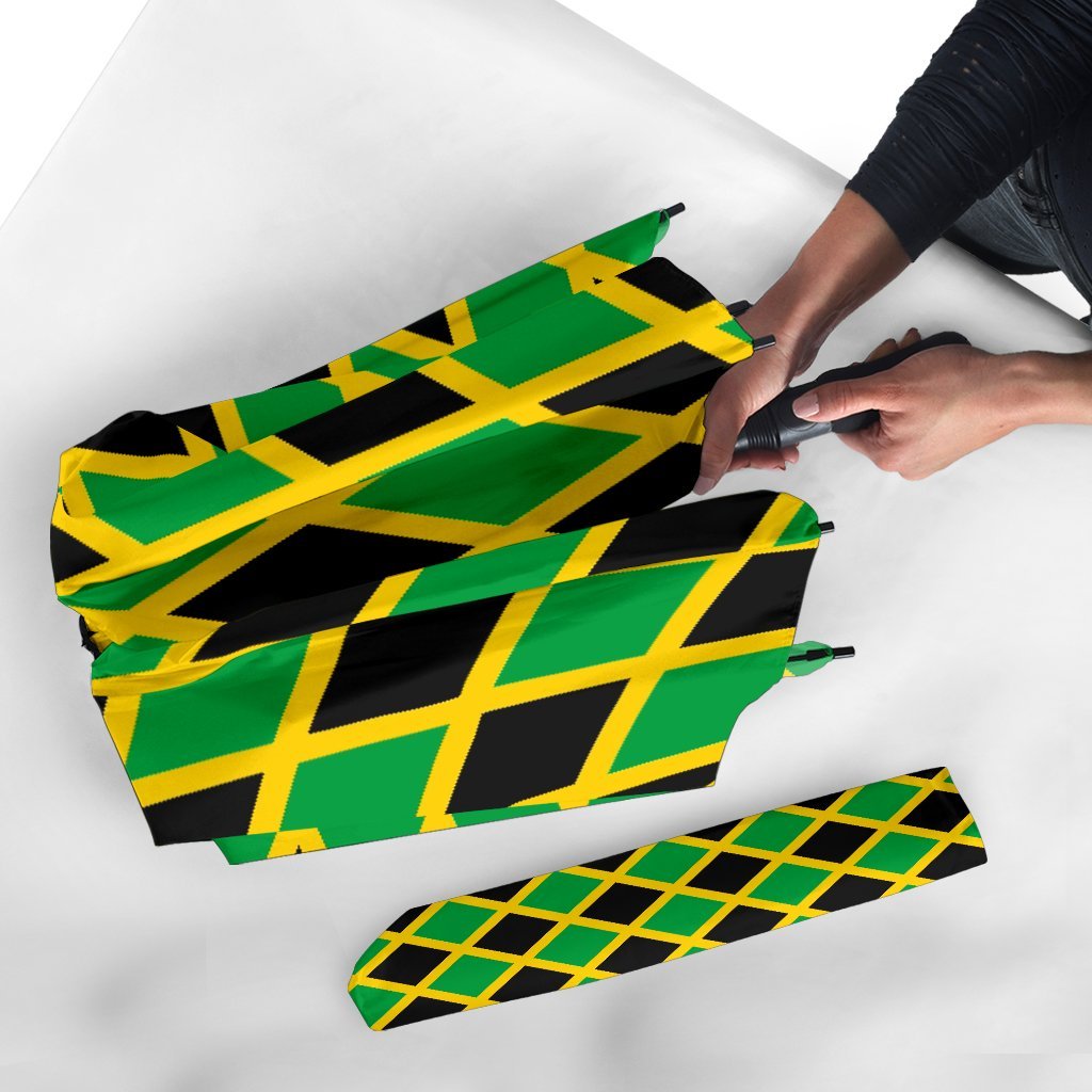 Jamaican Flag Pattern Print Automatic Foldable Umbrella-grizzshop