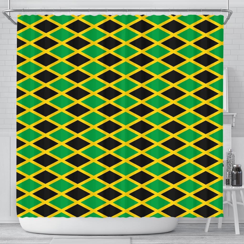 Jamaican Flag Pattern Print Bathroom Shower Curtain-grizzshop