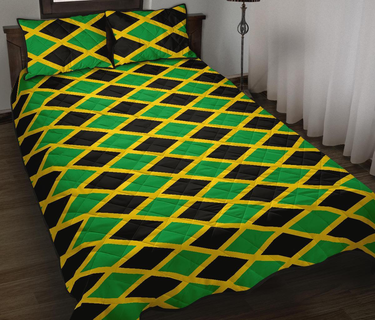 Jamaican Flag Pattern Print Bed Set Quilt-grizzshop