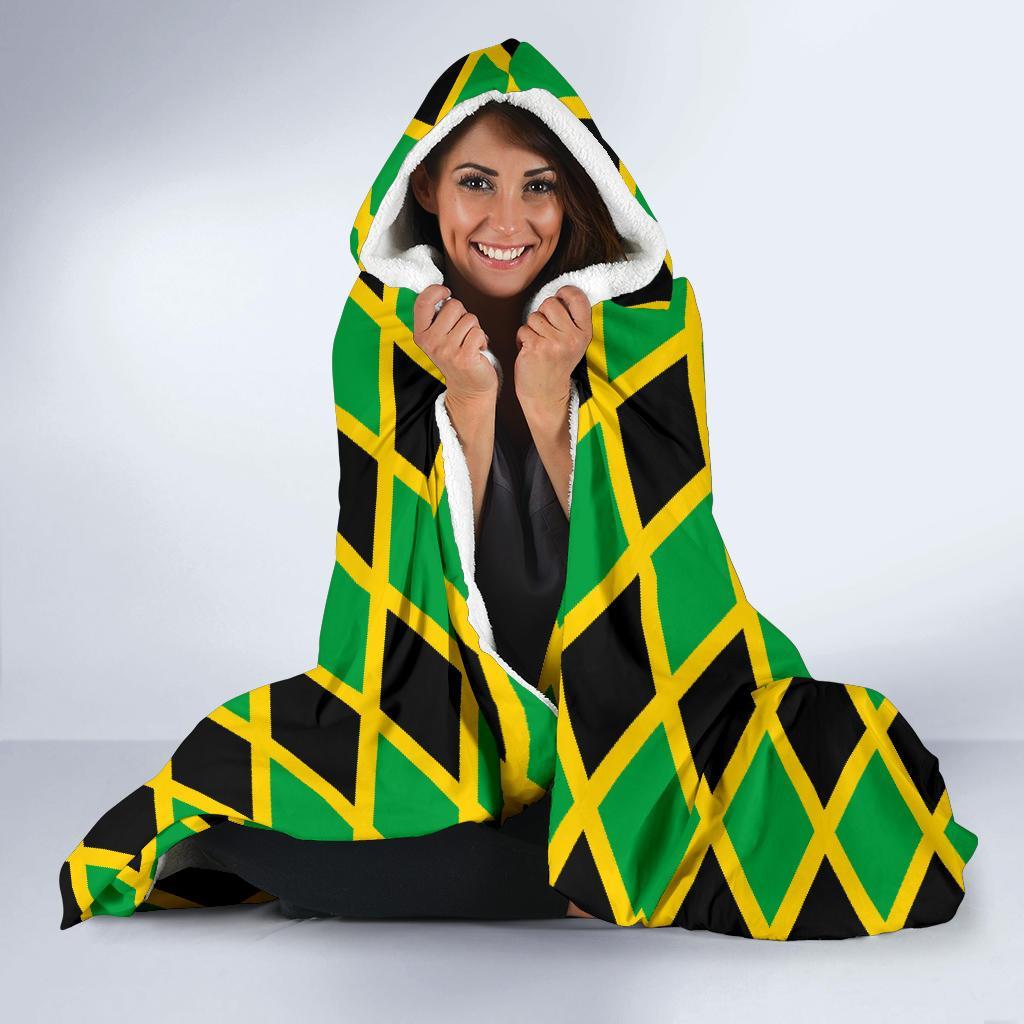 Jamaican Flag Pattern Print Hooded Blanket-grizzshop