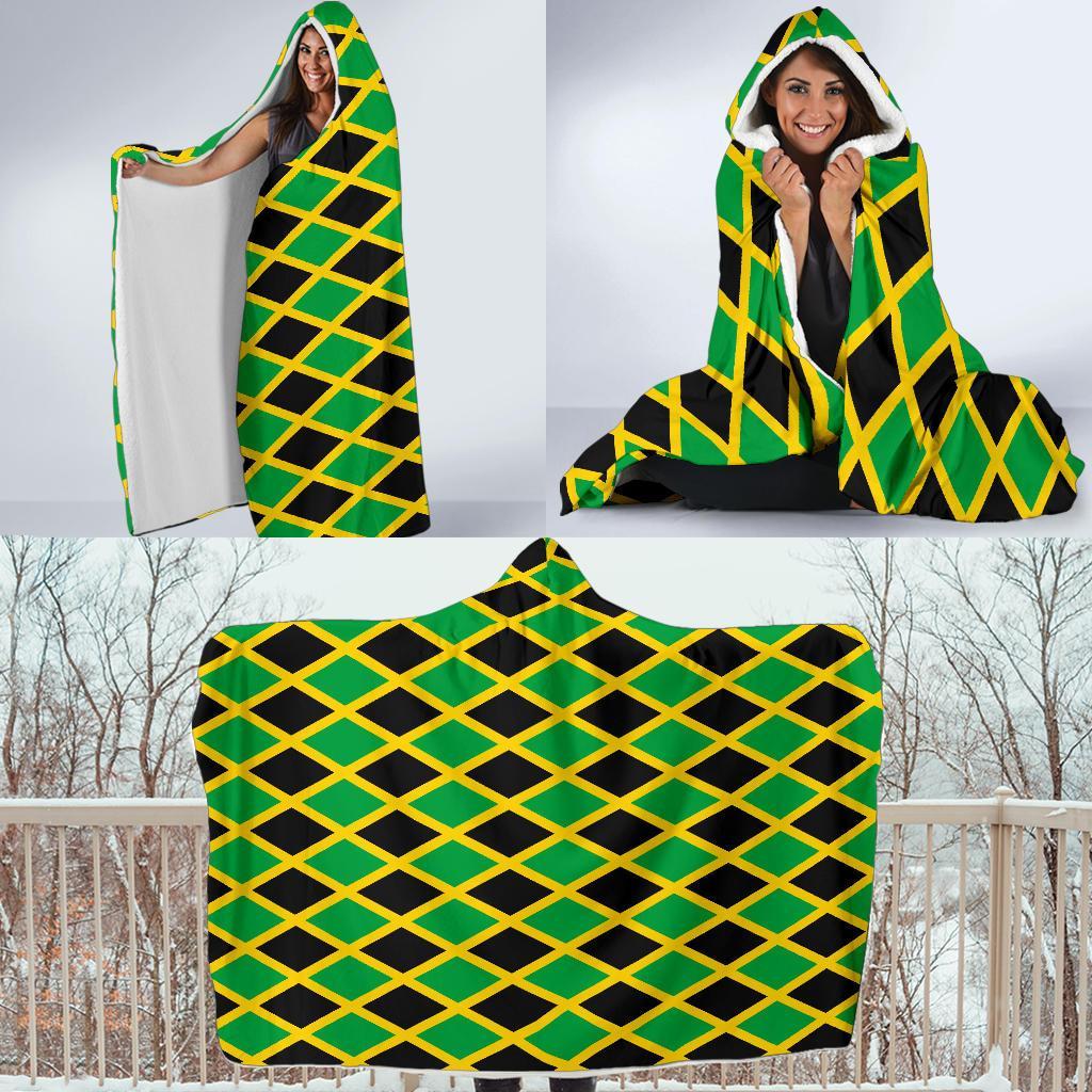 Jamaican Flag Pattern Print Hooded Blanket-grizzshop