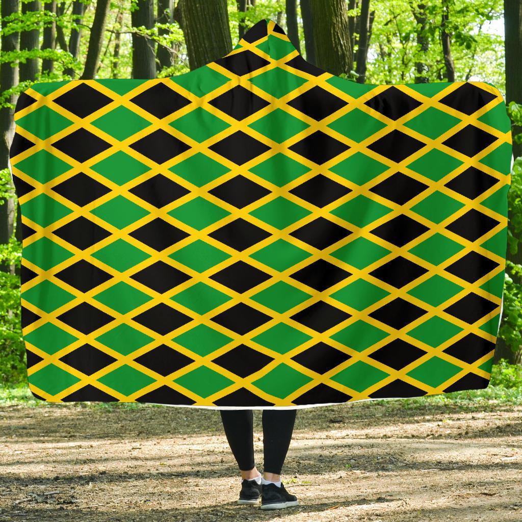 Jamaican Flag Pattern Print Hooded Blanket-grizzshop