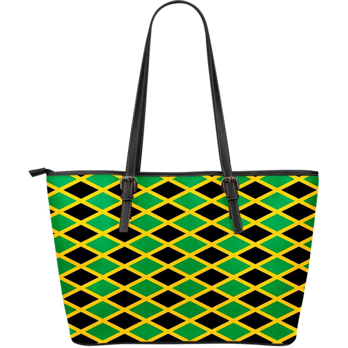 Jamaican Flag Pattern Print Leather Tote Bag-grizzshop