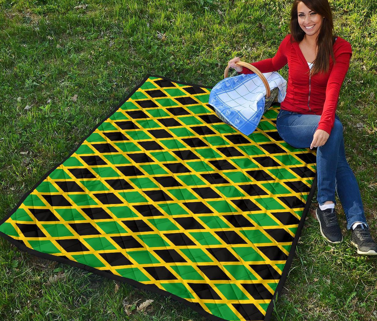 Jamaican Flag Pattern Print Quilt-grizzshop