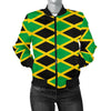 Jamaican Flag Pattern Print Women Casual Bomber Jacket-grizzshop