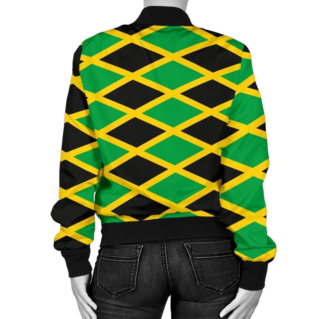 Jamaican Flag Pattern Print Women Casual Bomber Jacket-grizzshop