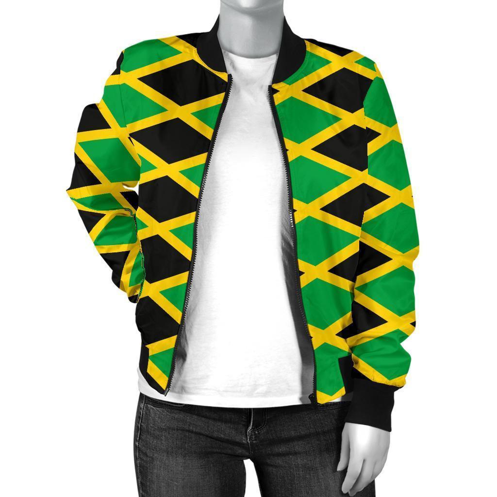 Jamaican Flag Pattern Print Women Casual Bomber Jacket-grizzshop