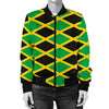 Jamaican Flag Pattern Print Women Casual Bomber Jacket-grizzshop