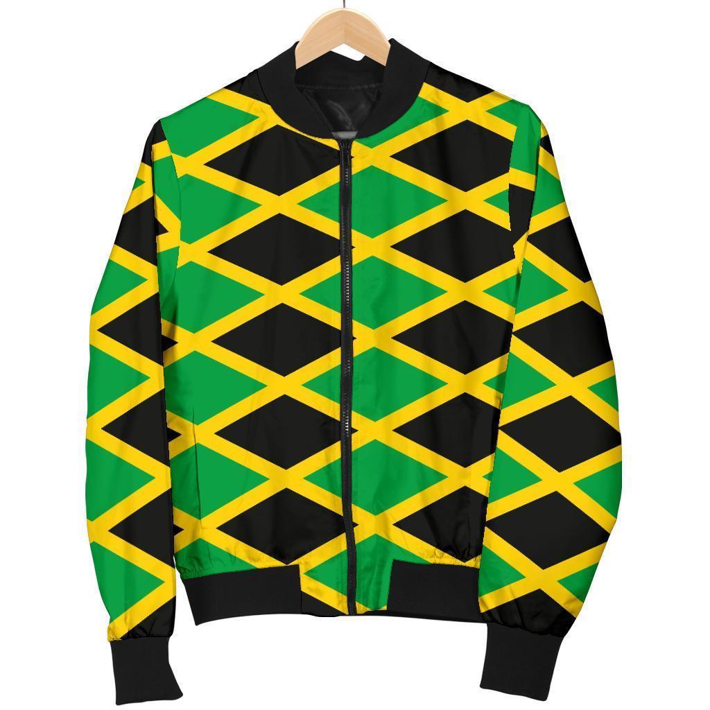 Jamaican Flag Pattern Print Women Casual Bomber Jacket-grizzshop