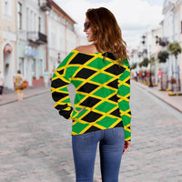 Jamaican Pattern Print Women Off Shoulder Sweatshirt