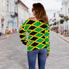Jamaican Flag Pattern Print Women Off Shoulder Sweatshirt-grizzshop