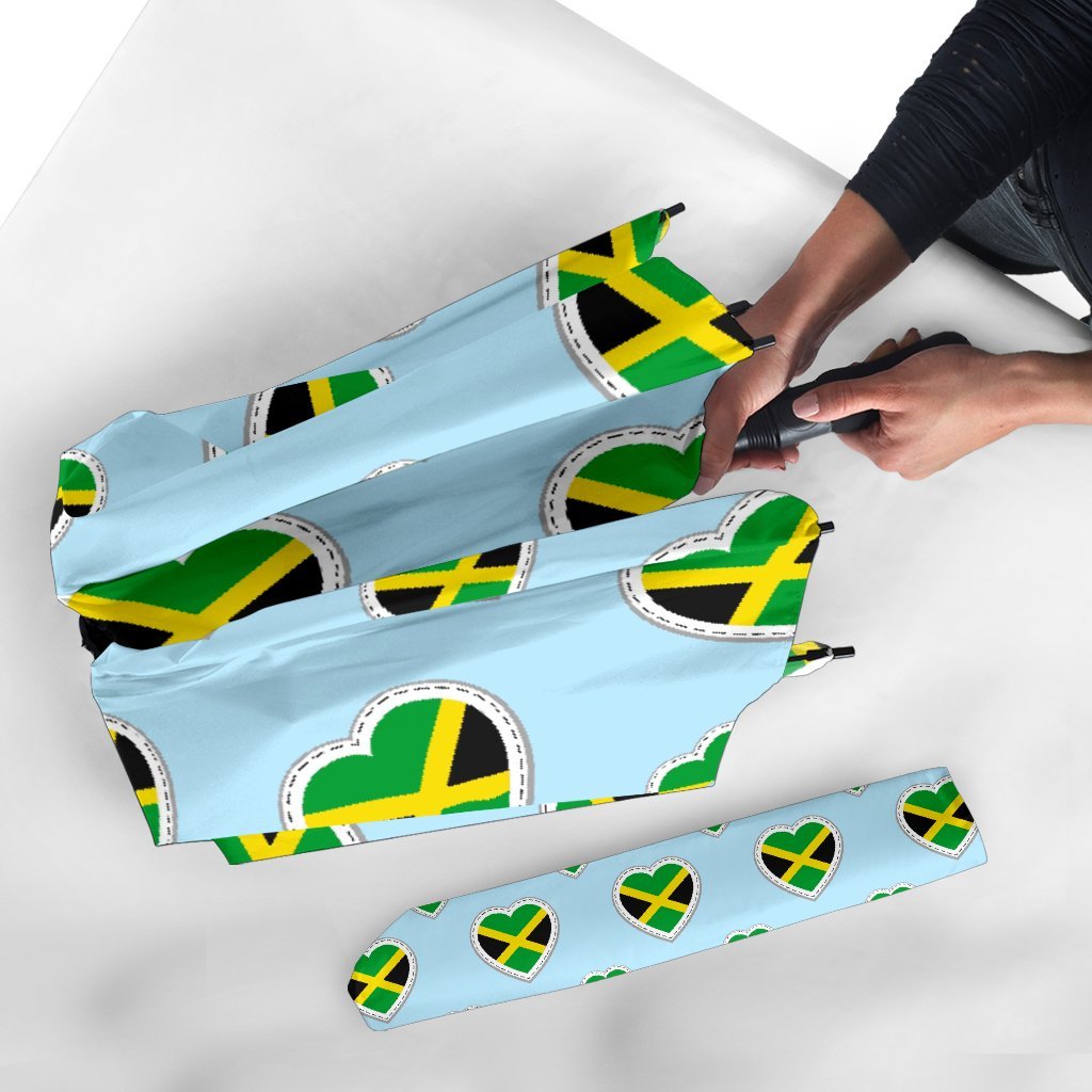 Jamaican Heart Pattern Print Automatic Foldable Umbrella-grizzshop