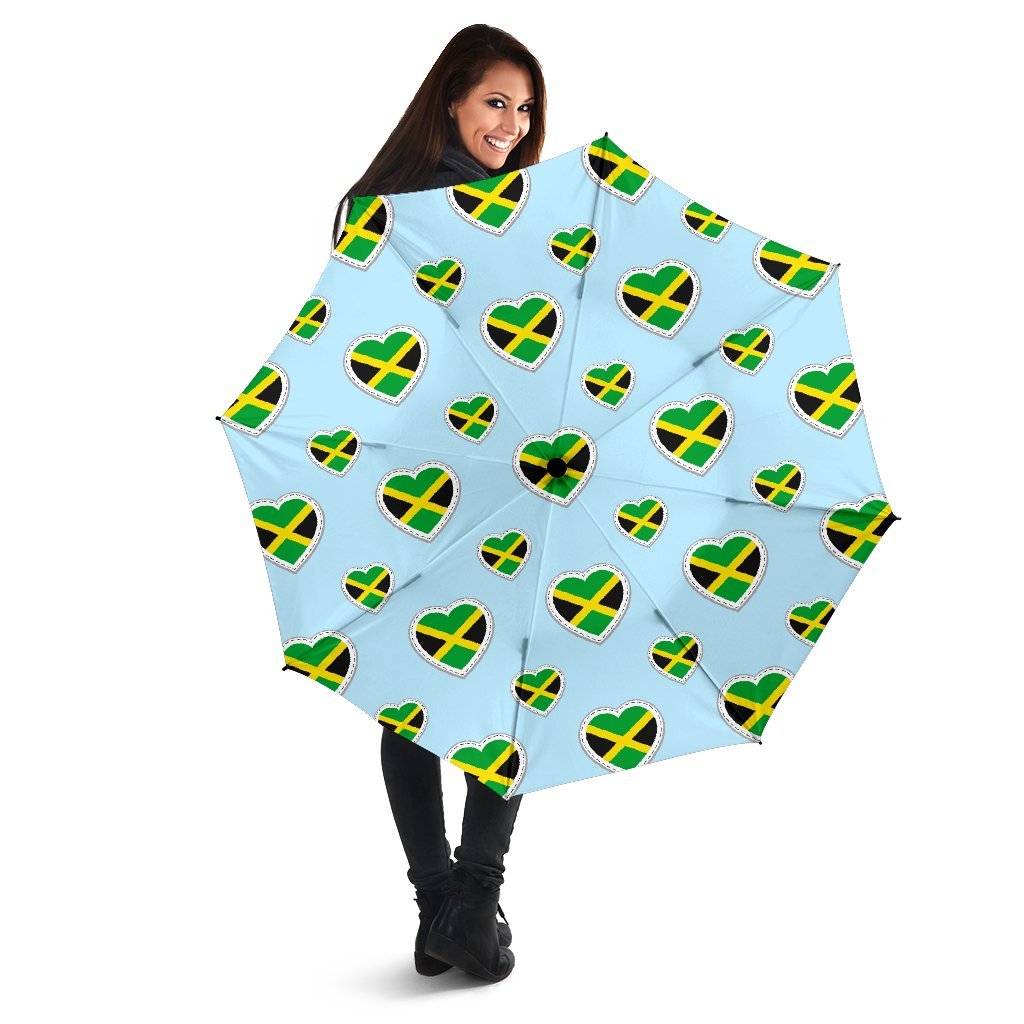 Jamaican Heart Pattern Print Automatic Foldable Umbrella-grizzshop