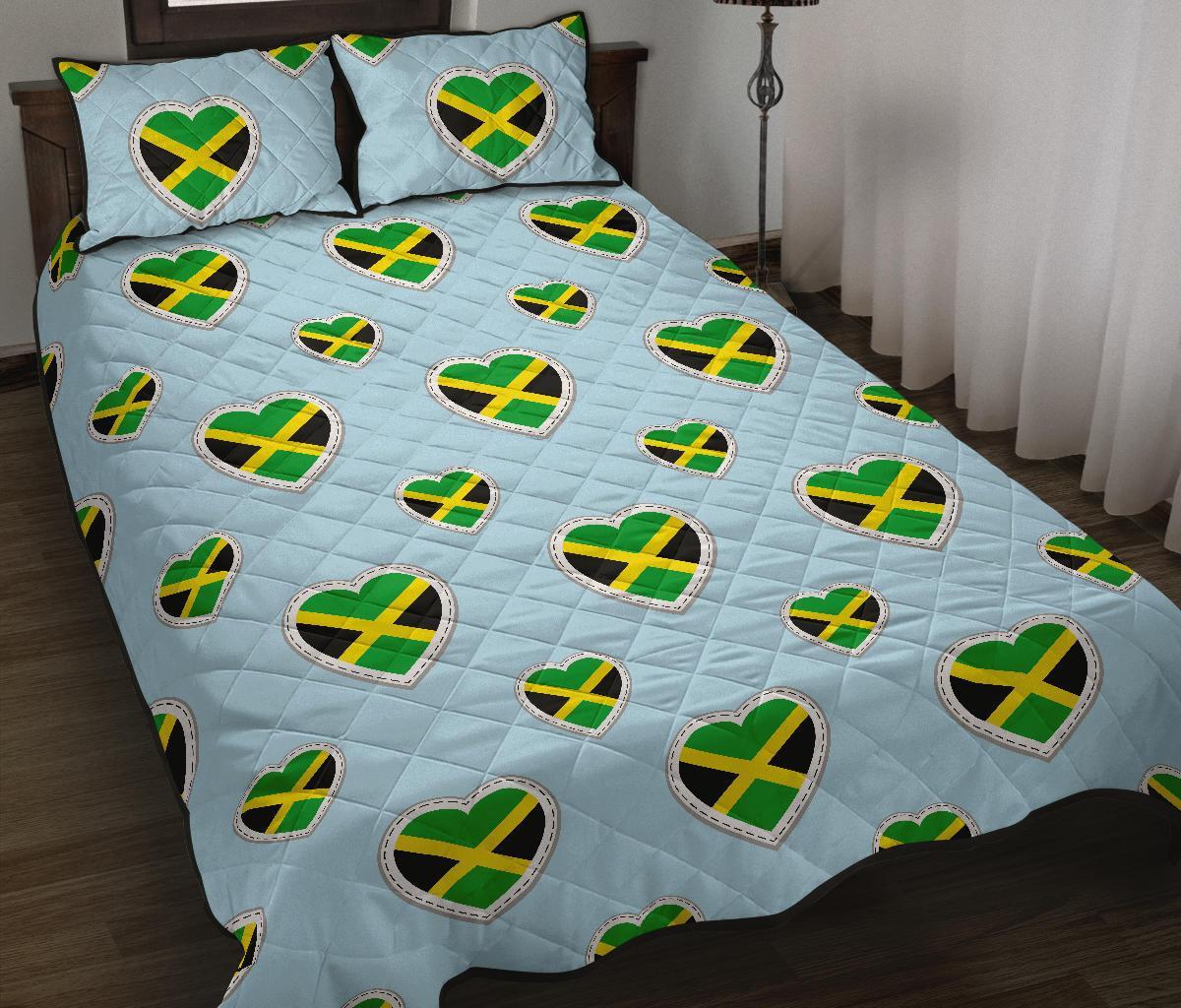 Jamaican Heart Pattern Print Bed Set Quilt-grizzshop