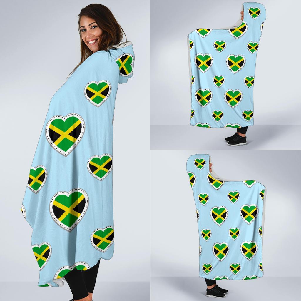 Jamaican Heart Pattern Print Hooded Blanket-grizzshop