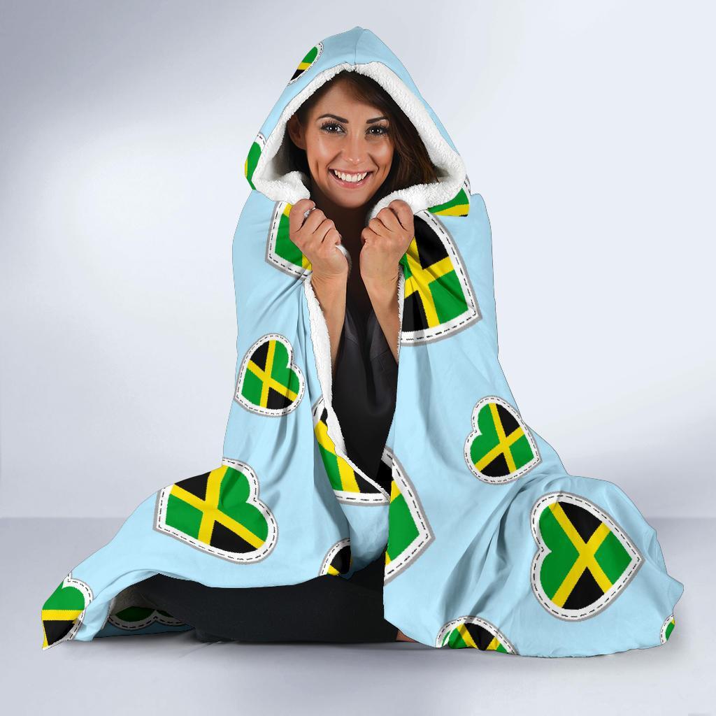 Jamaican Heart Pattern Print Hooded Blanket-grizzshop