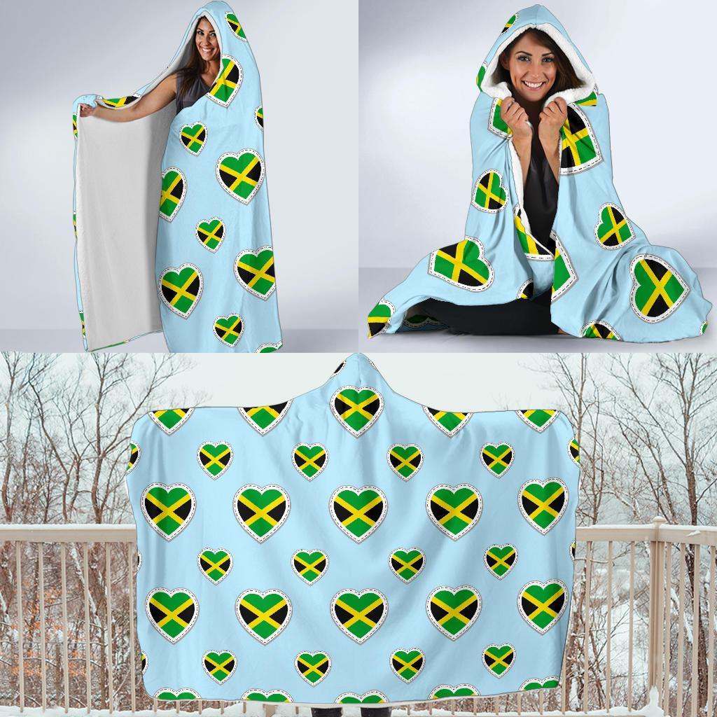 Jamaican Heart Pattern Print Hooded Blanket-grizzshop