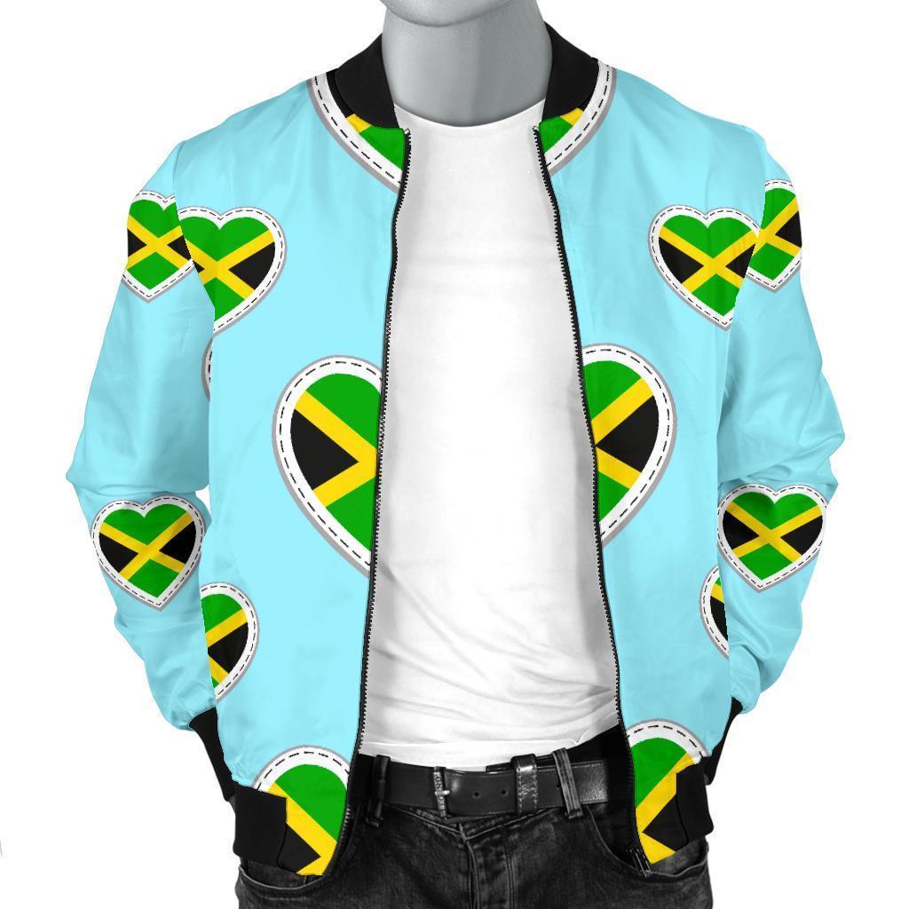 Jamaican Heart Pattern Print Men's Bomber Jacket-grizzshop