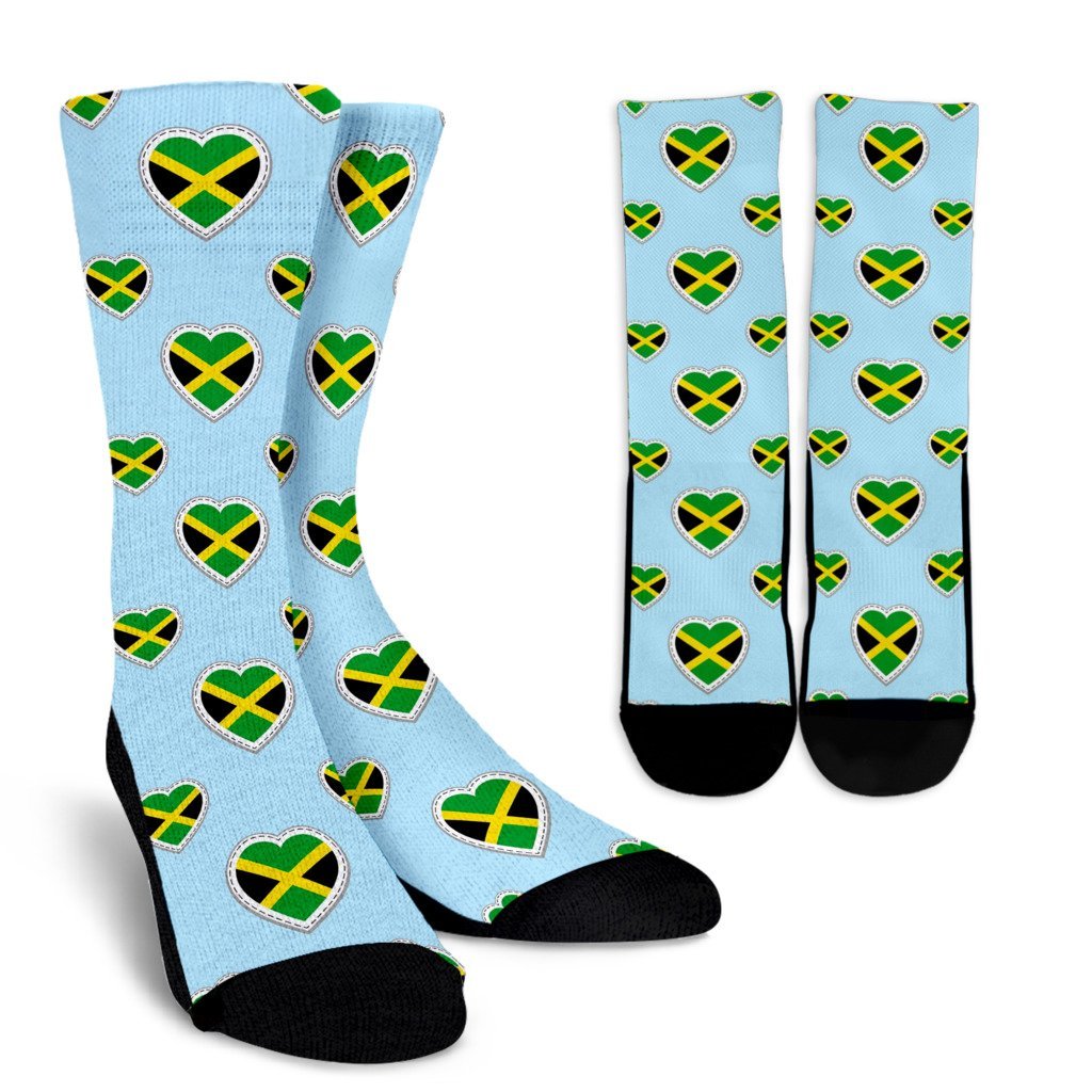 Jamaican Heart Pattern Print Unisex Crew Socks-grizzshop