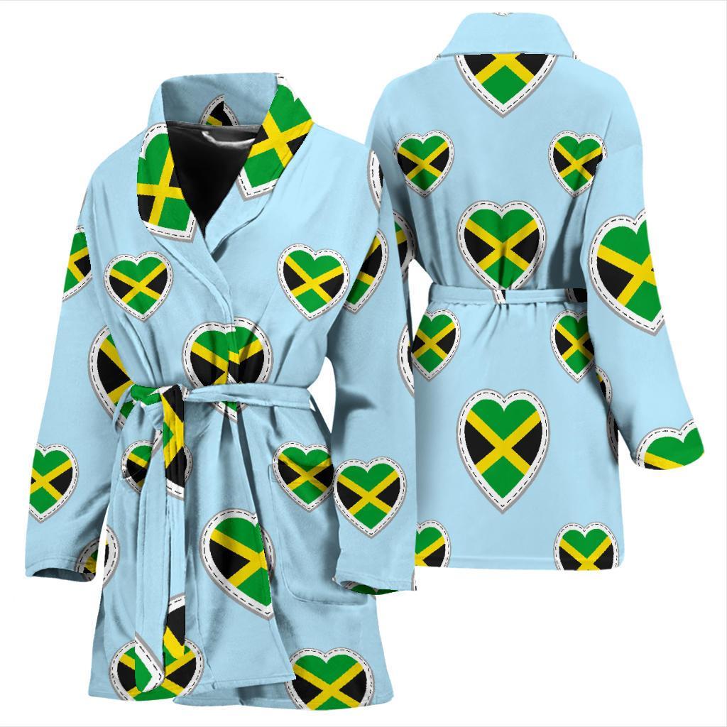 Jamaican Heart Pattern Print Women Long Robe-grizzshop