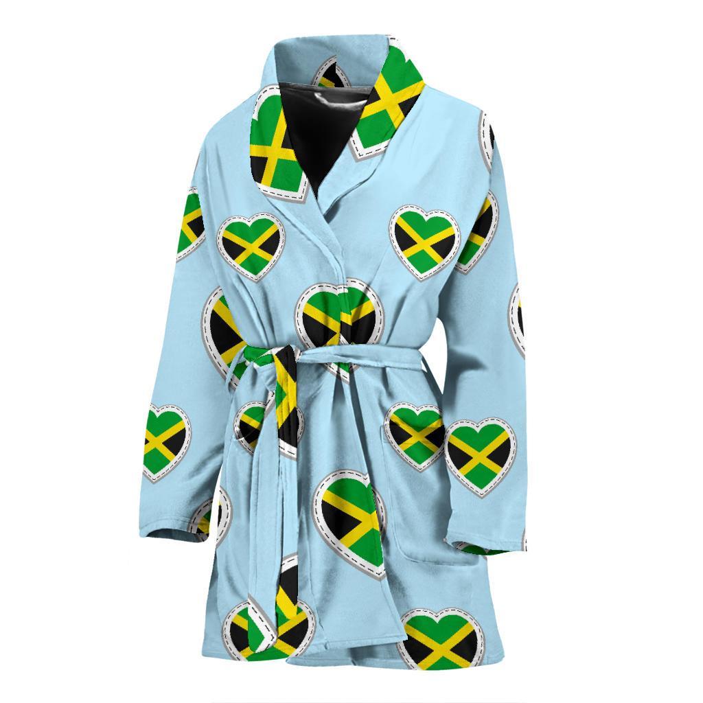 Jamaican Heart Pattern Print Women Long Robe-grizzshop