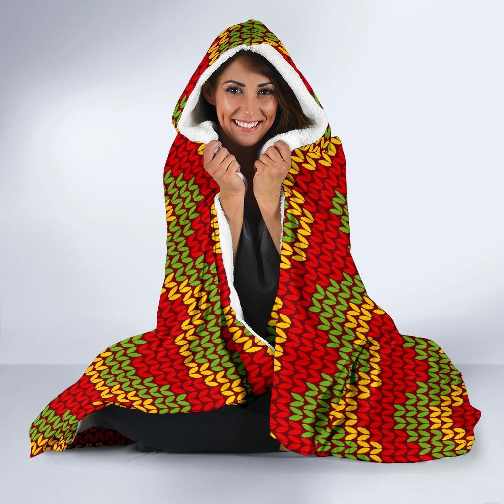 Jamaican Pattern Print Hooded Blanket-grizzshop