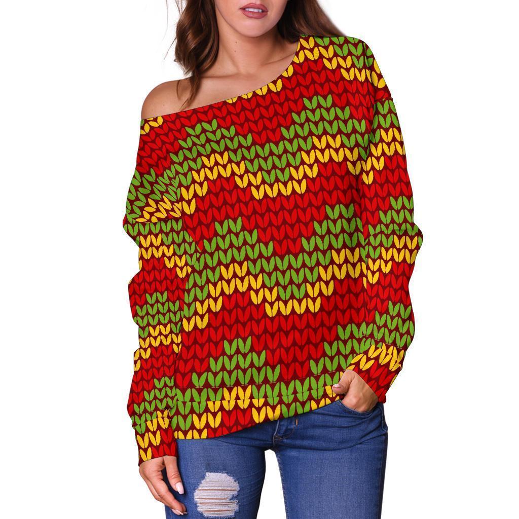 Jamaican Pattern Print Women Off Shoulder Sweatshirt-grizzshop