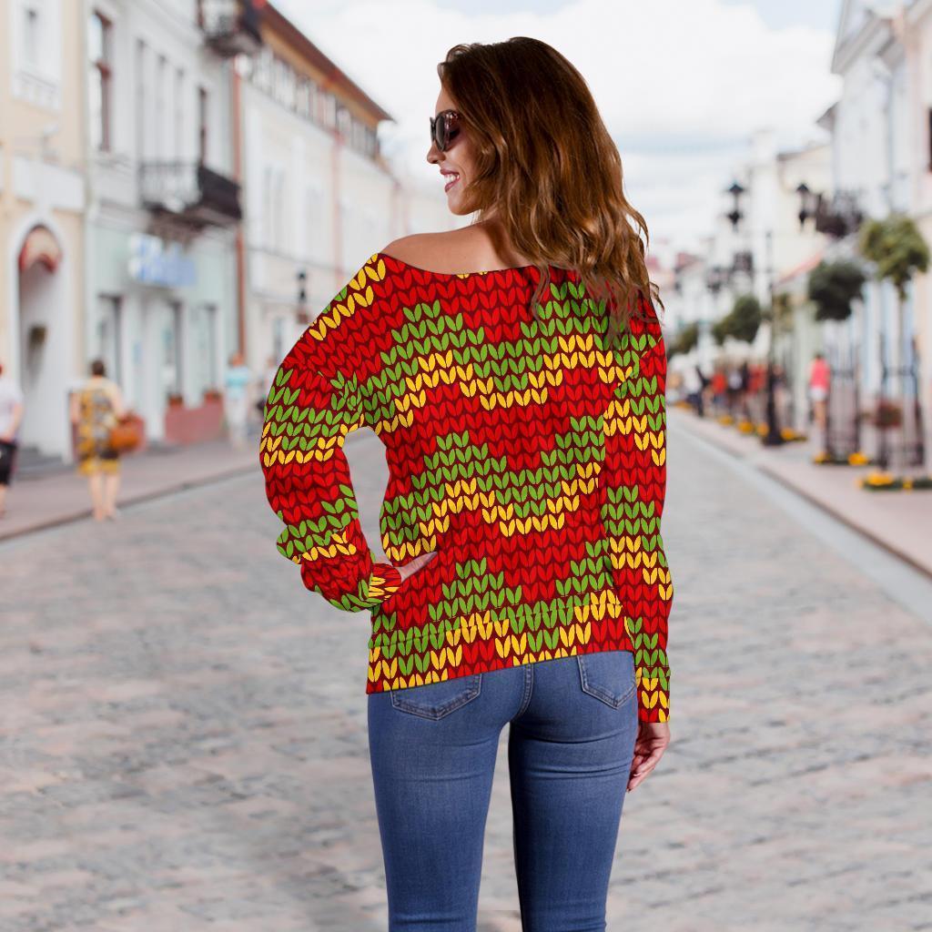 Jamaican Pattern Print Women Off Shoulder Sweatshirt-grizzshop