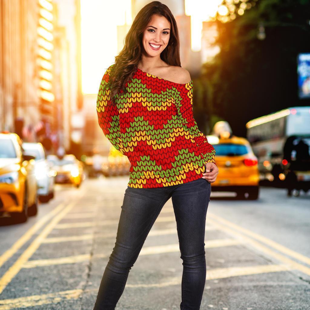 Jamaican Pattern Print Women Off Shoulder Sweatshirt-grizzshop