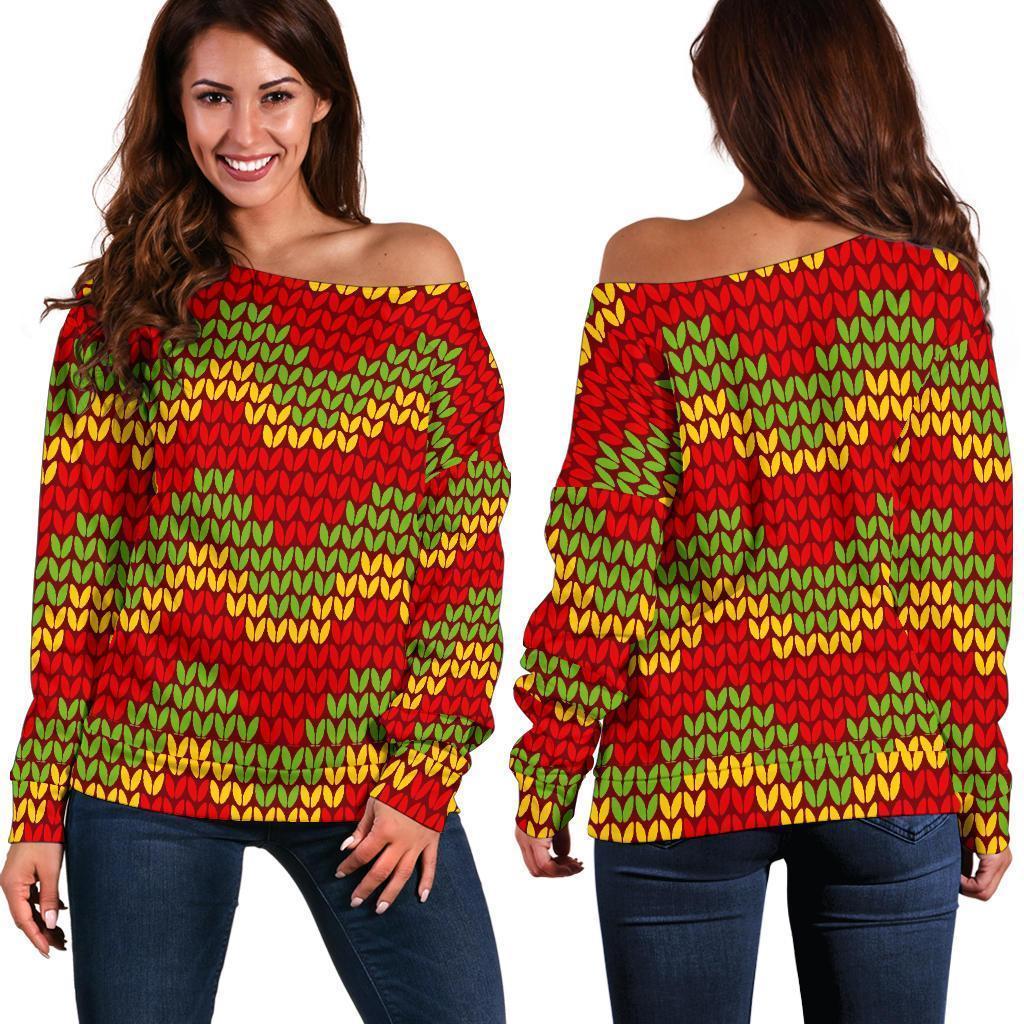 Jamaican Pattern Print Women Off Shoulder Sweatshirt-grizzshop