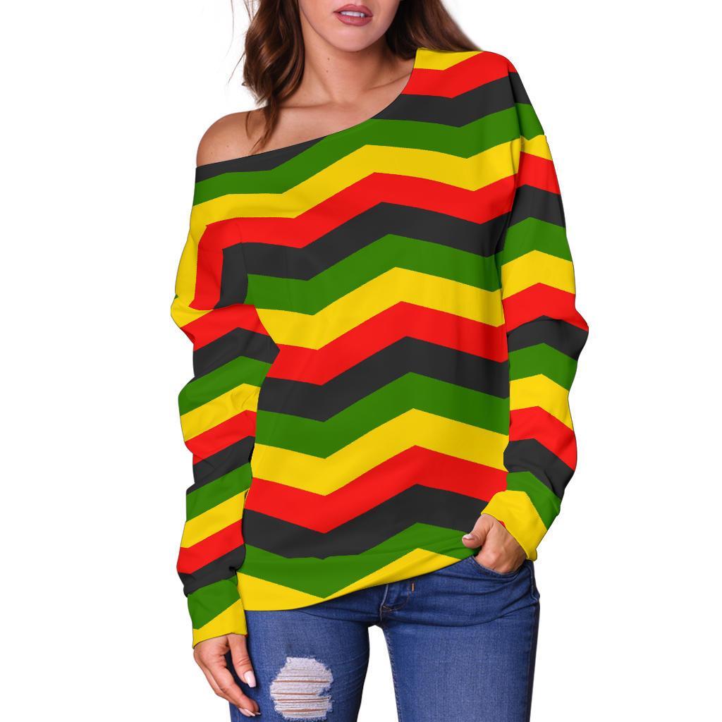 Jamaican Print Pattern Women Off Shoulder Sweatshirt-grizzshop