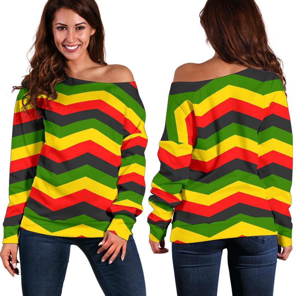 Jamaican Print Pattern Women Off Shoulder Sweatshirt-grizzshop