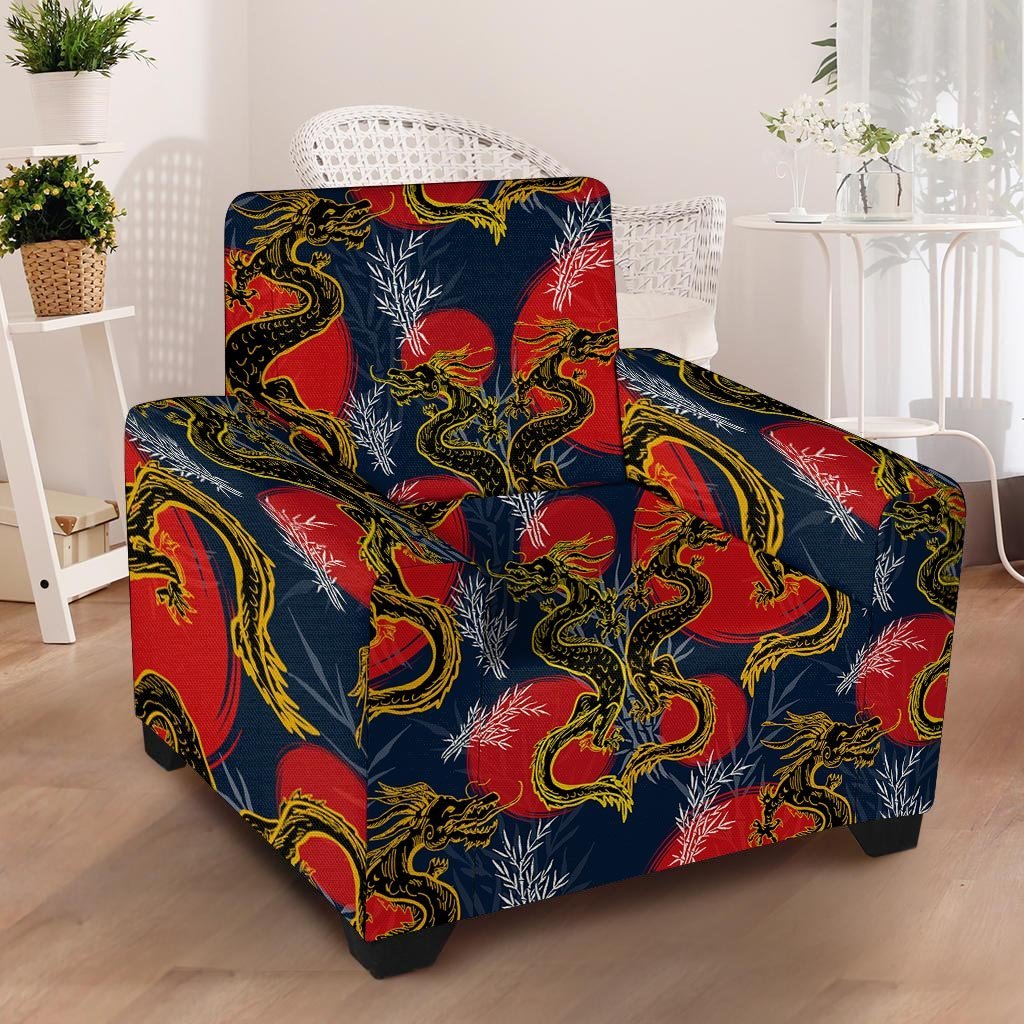 Janpanese Dragon Print Armchair Cover-grizzshop