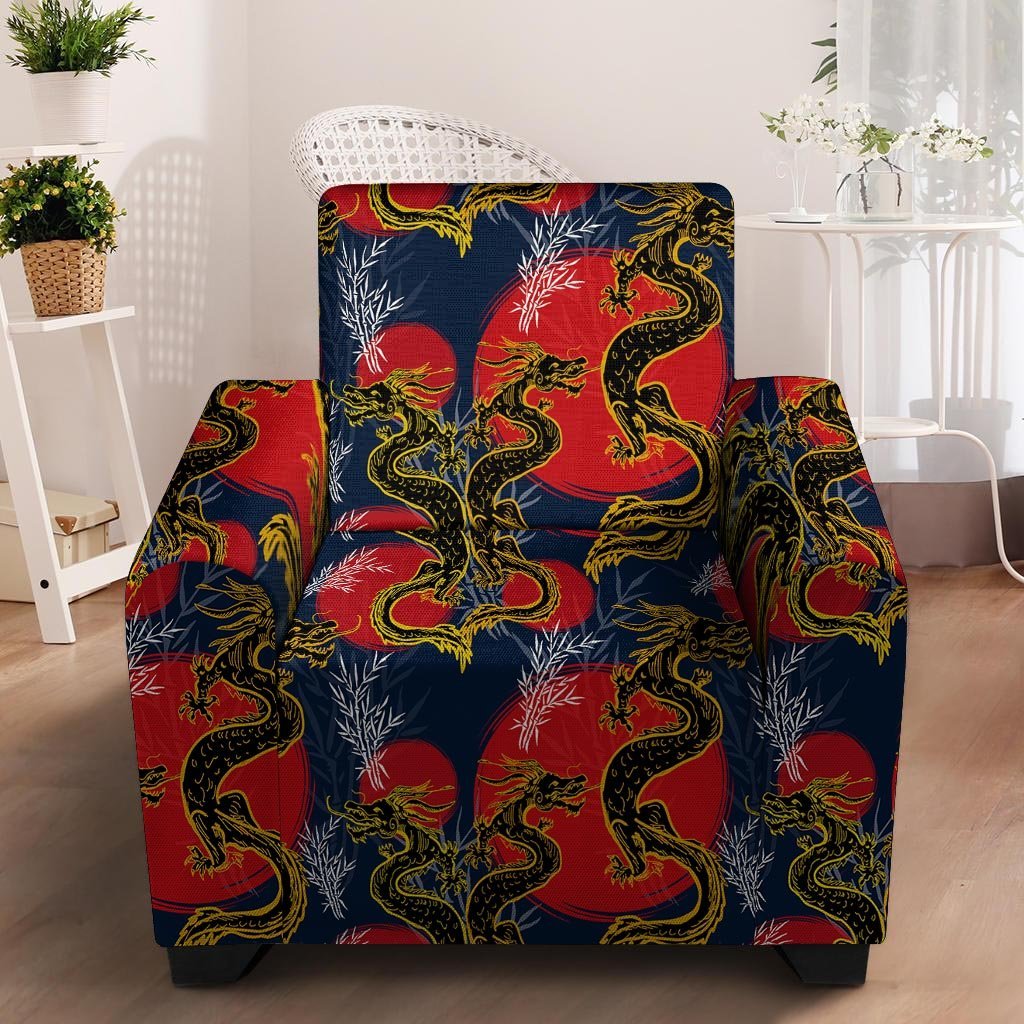 Janpanese Dragon Print Armchair Cover-grizzshop