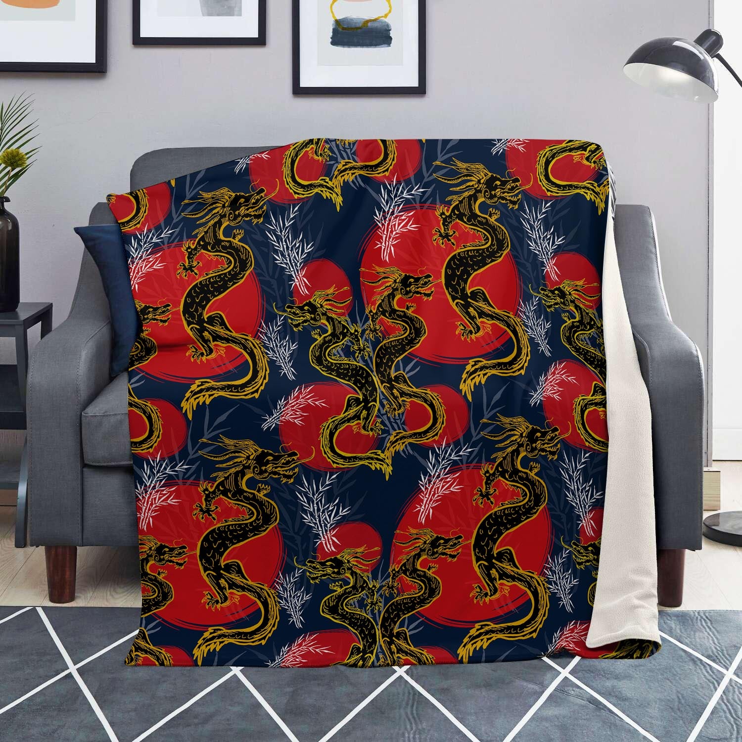 Janpanese Dragon Print Blanket-grizzshop