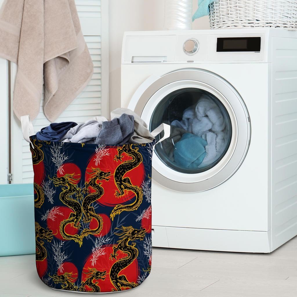 Janpanese Dragon Print Laundry Basket-grizzshop