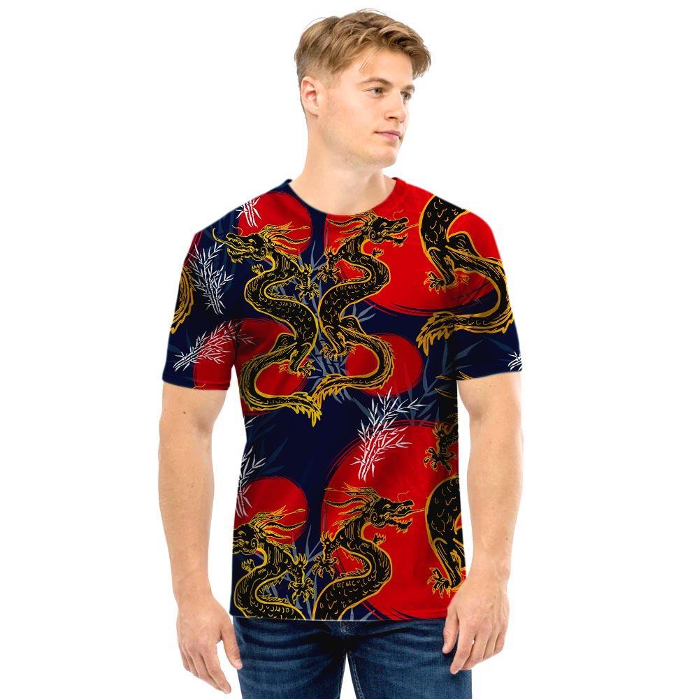 Janpanese Dragon Print Men T Shirt-grizzshop