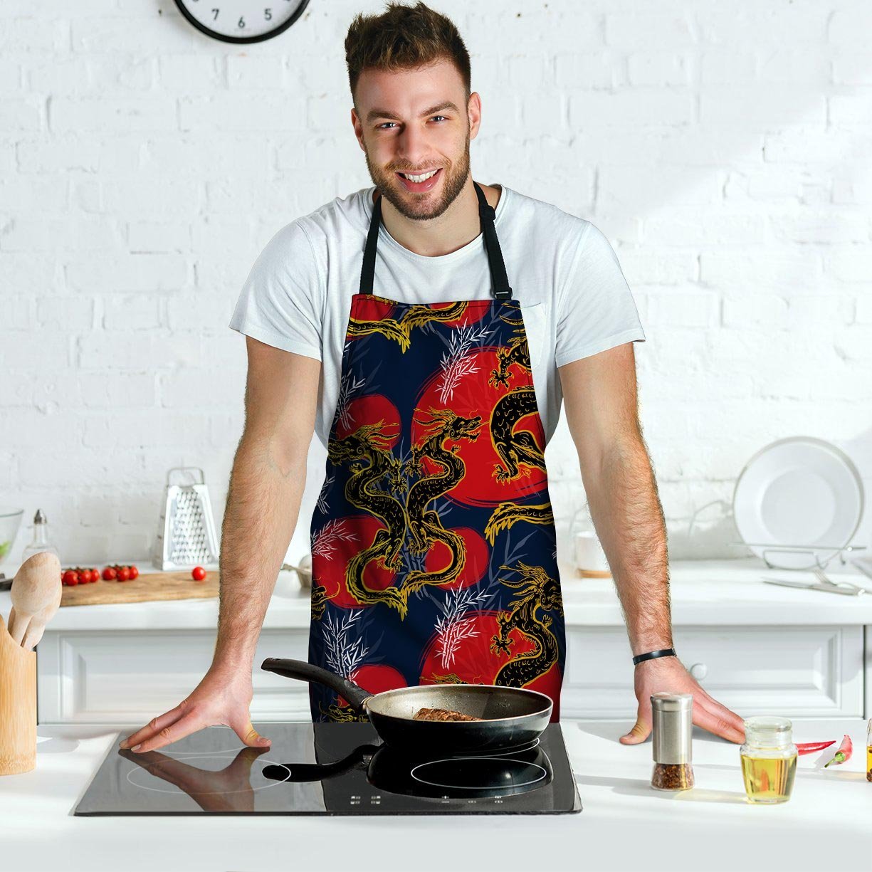 Janpanese Dragon Print Men's Apron-grizzshop