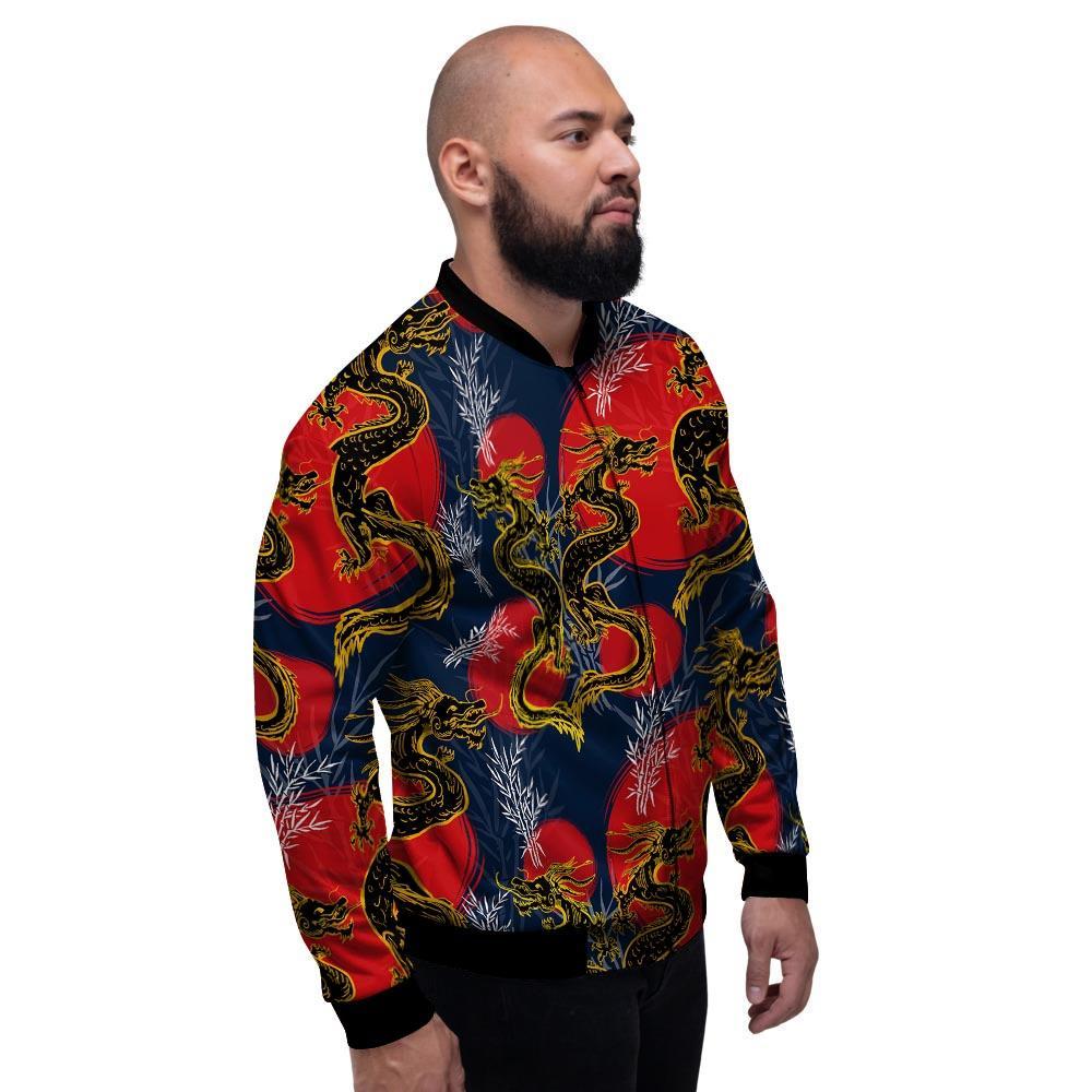 Janpanese Dragon Print Men's Bomber Jacket-grizzshop