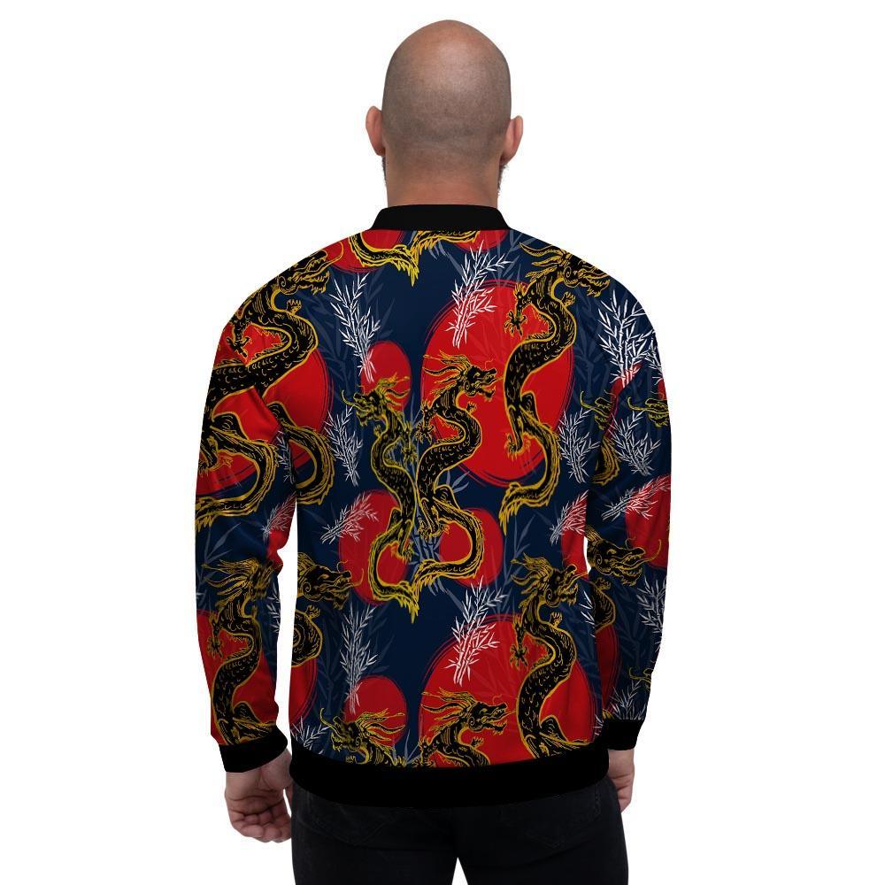 Janpanese Dragon Print Men's Bomber Jacket-grizzshop