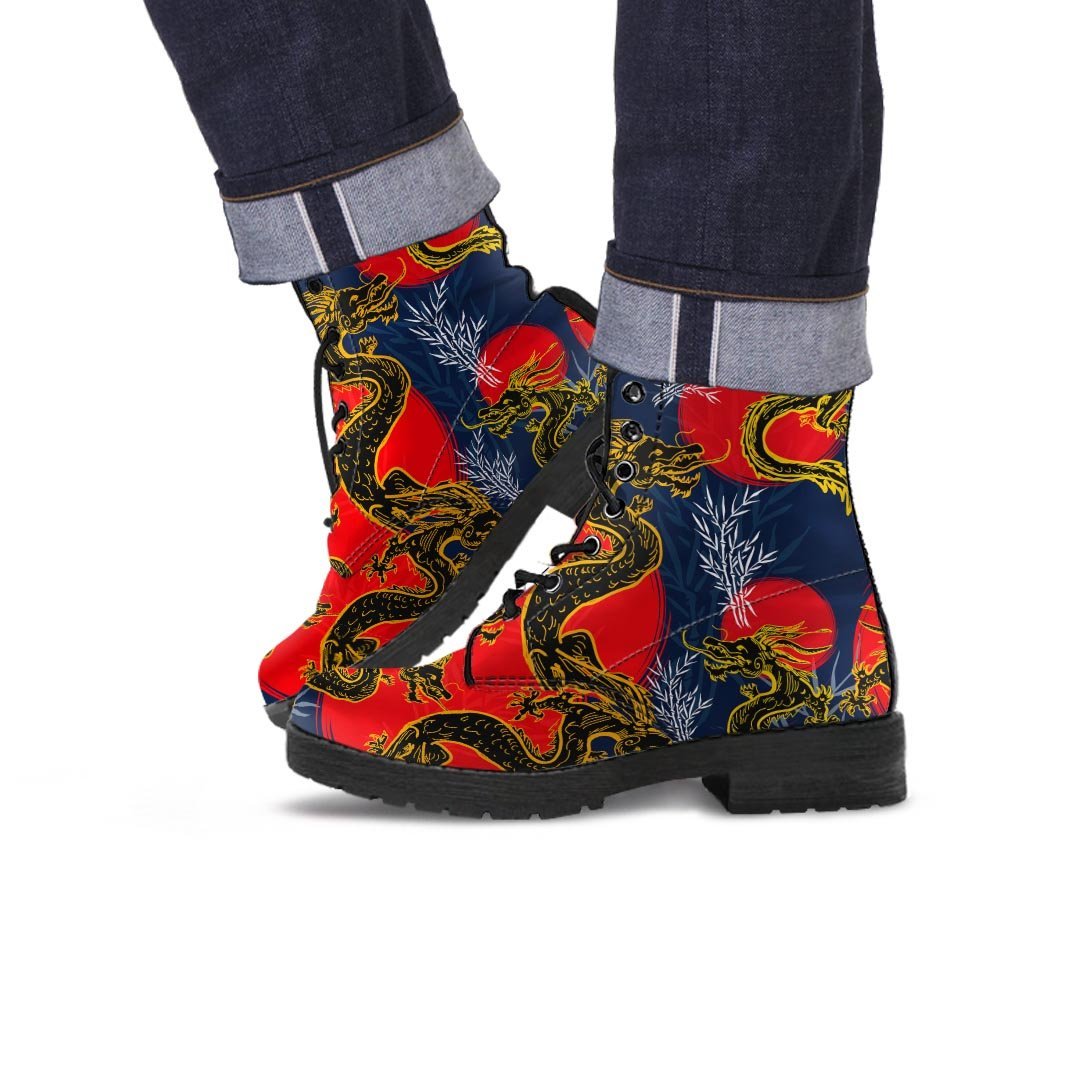 Janpanese Dragon Print Men's Boots-grizzshop