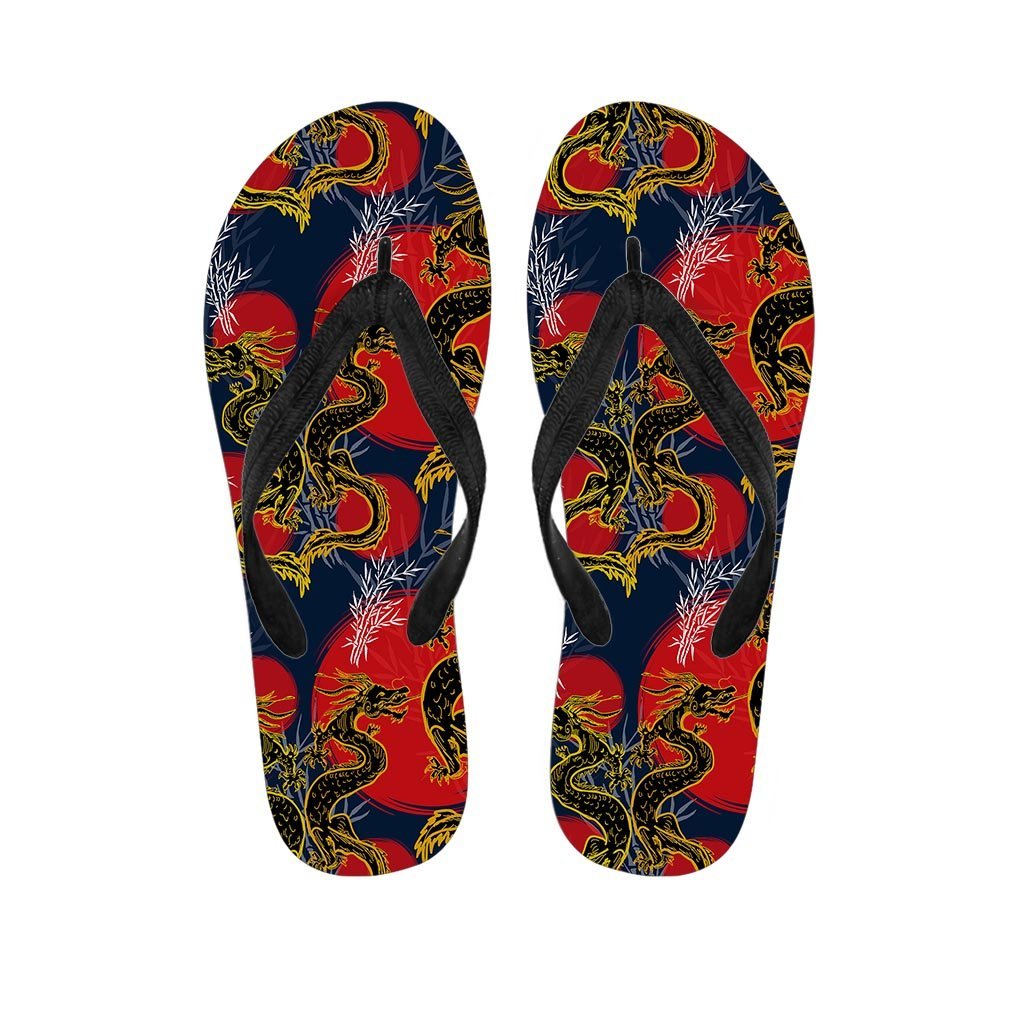 Janpanese Dragon Print Men's Flip Flops-grizzshop