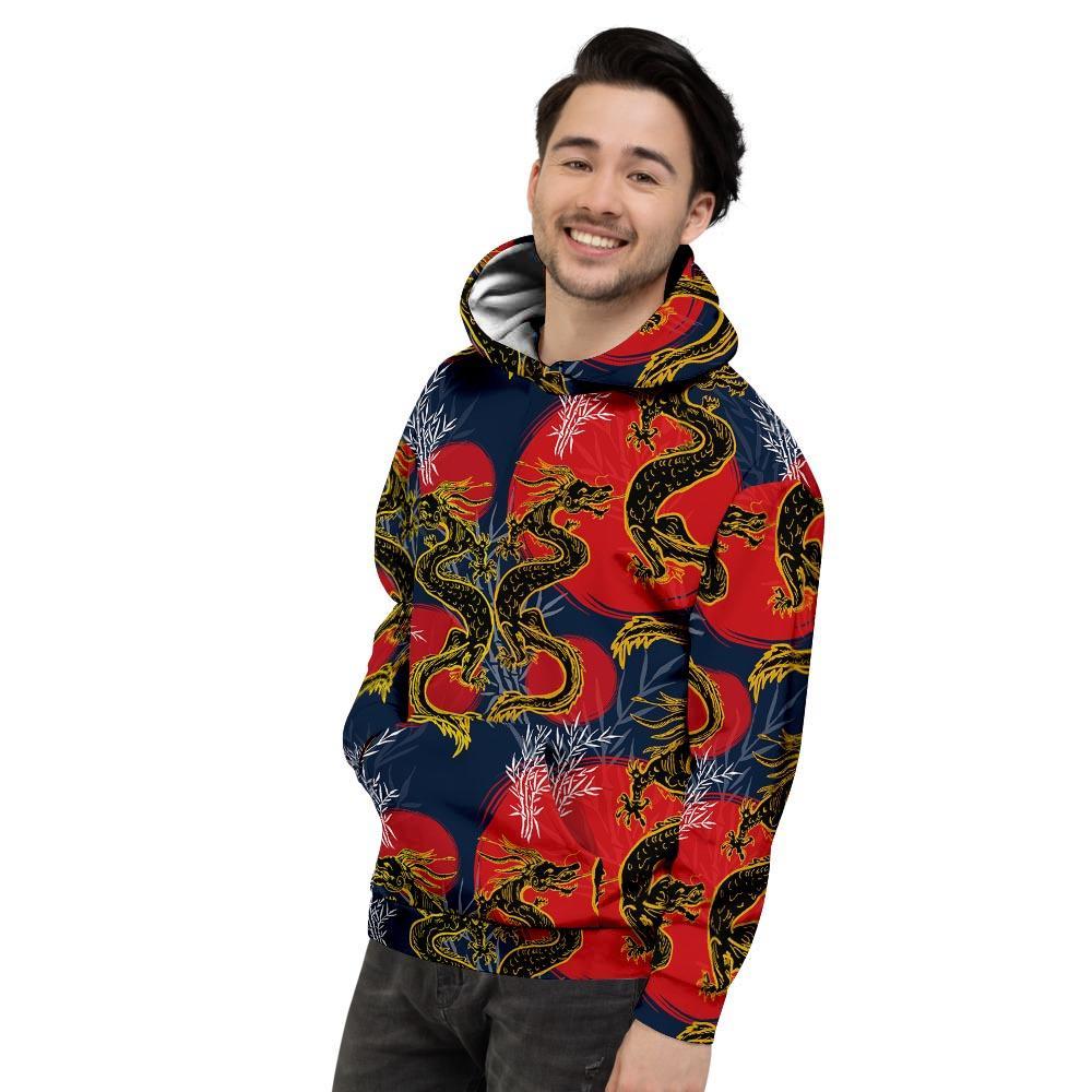 Janpanese Dragon Print Men's Hoodie-grizzshop