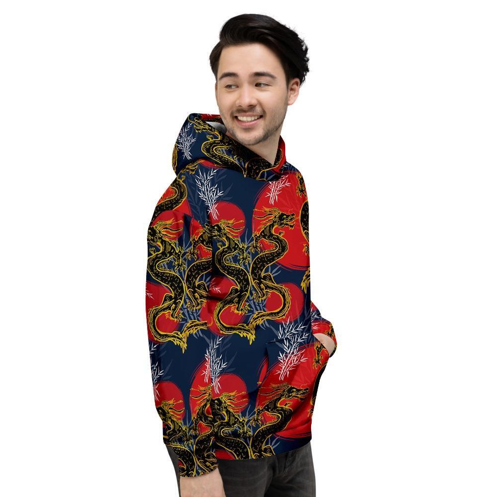 Janpanese Dragon Print Men's Hoodie-grizzshop