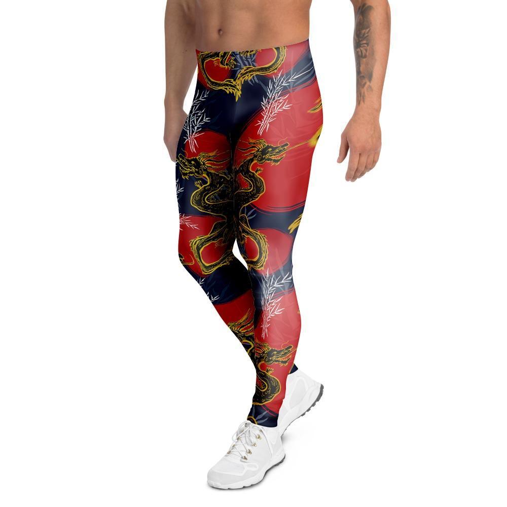 Janpanese Dragon Print Men's Leggings-grizzshop