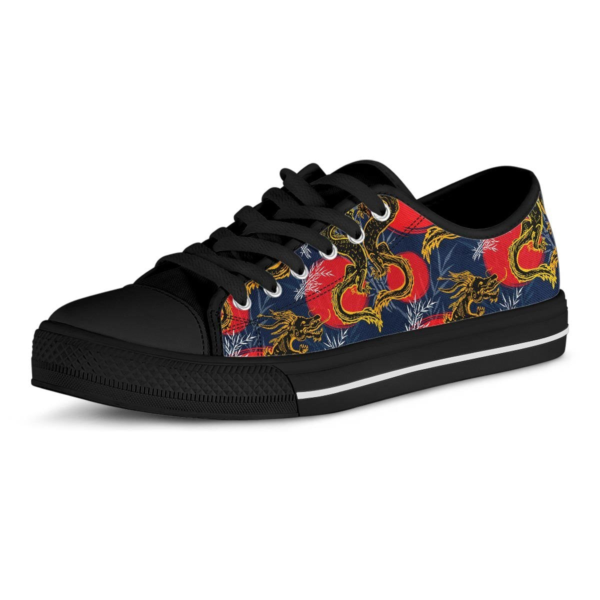 Janpanese Dragon Print Men's Low Top Shoes-grizzshop