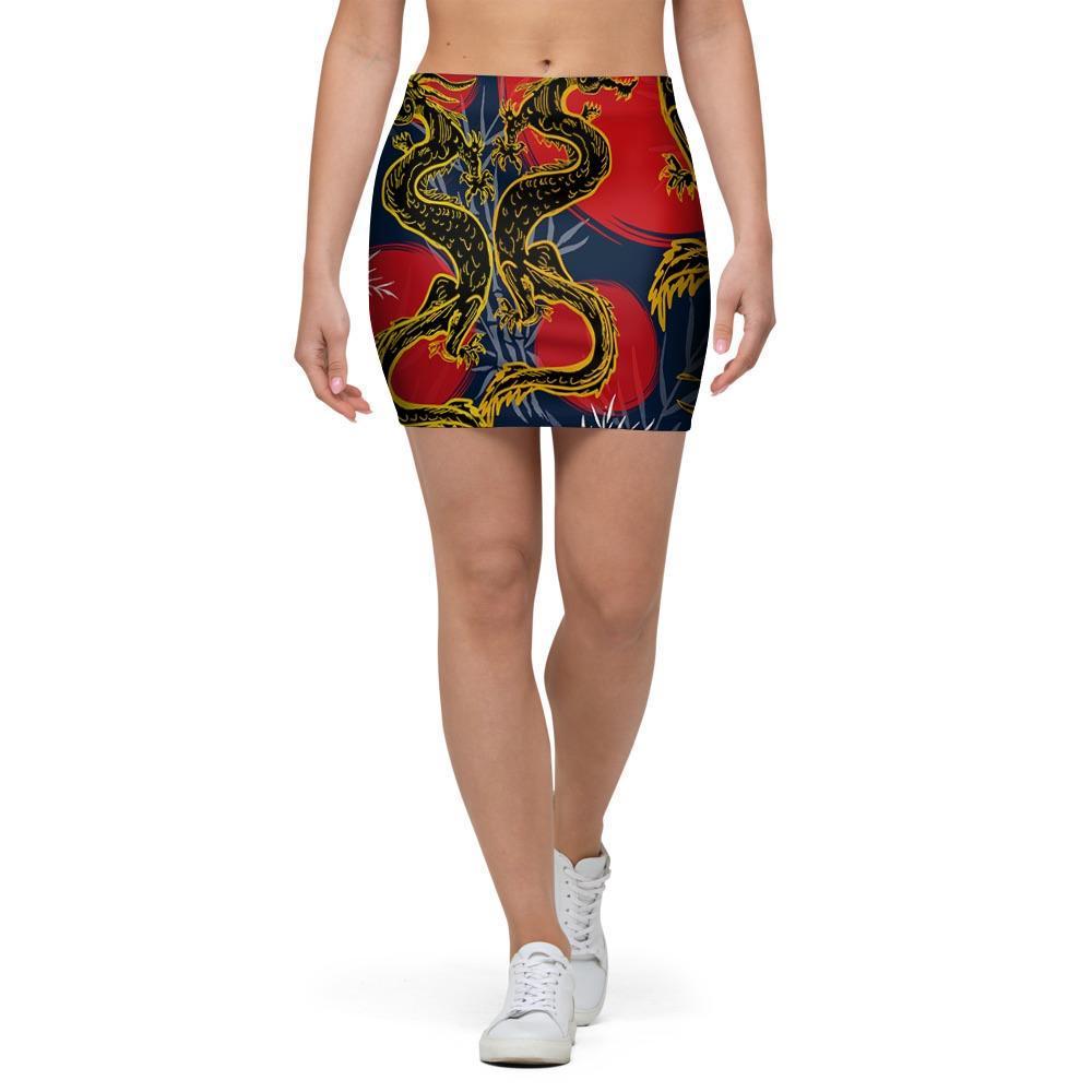 Janpanese Dragon Print Mini Skirt-grizzshop