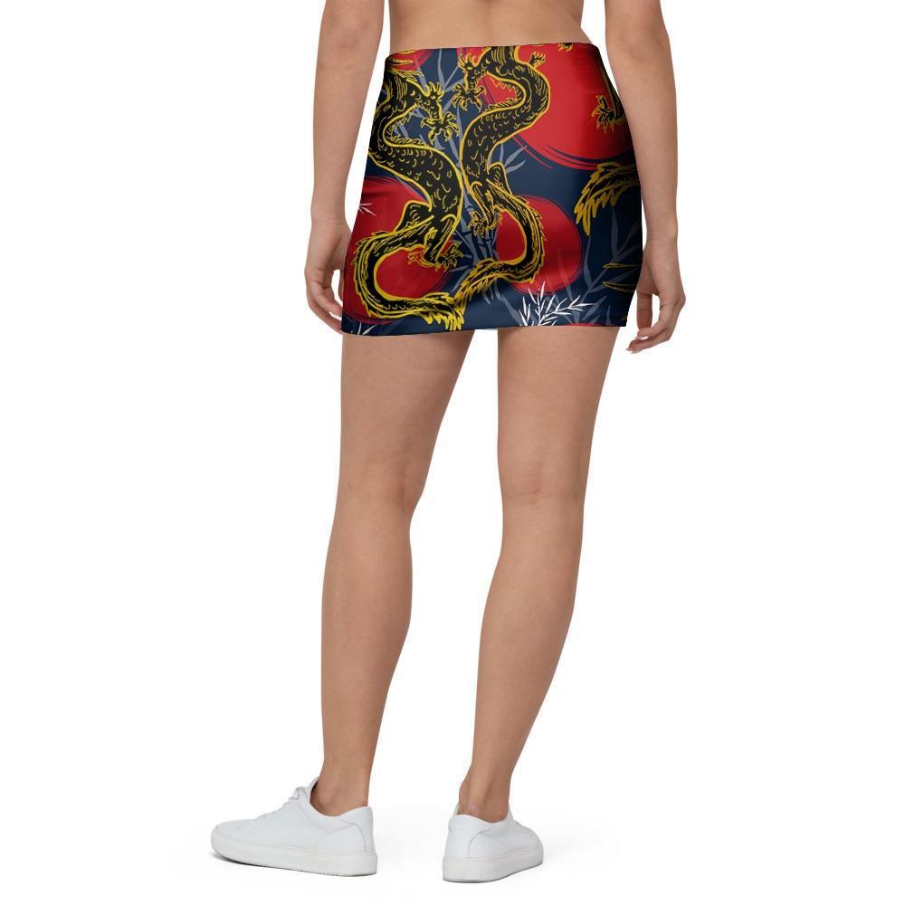 Janpanese Dragon Print Mini Skirt-grizzshop