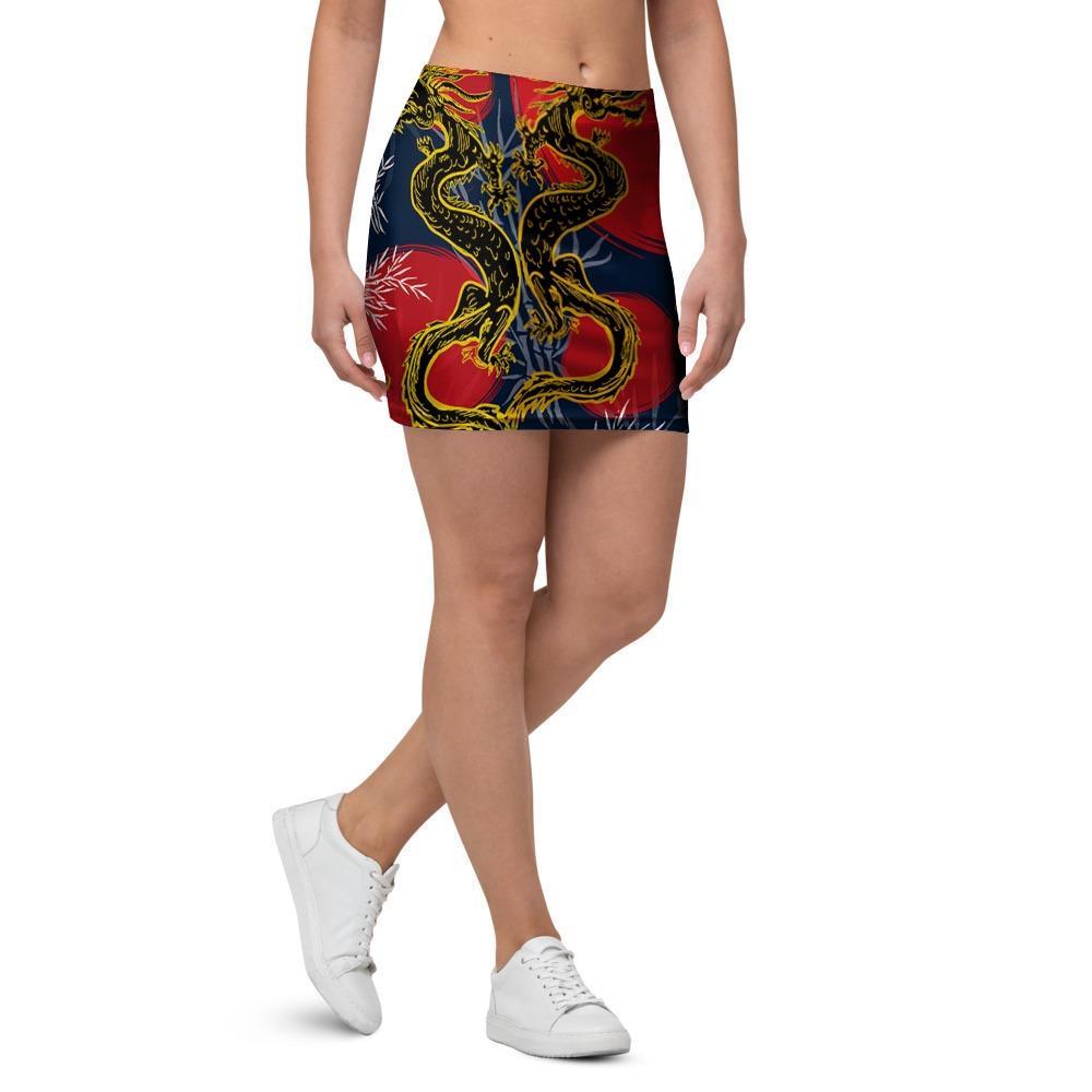 Janpanese Dragon Print Mini Skirt-grizzshop