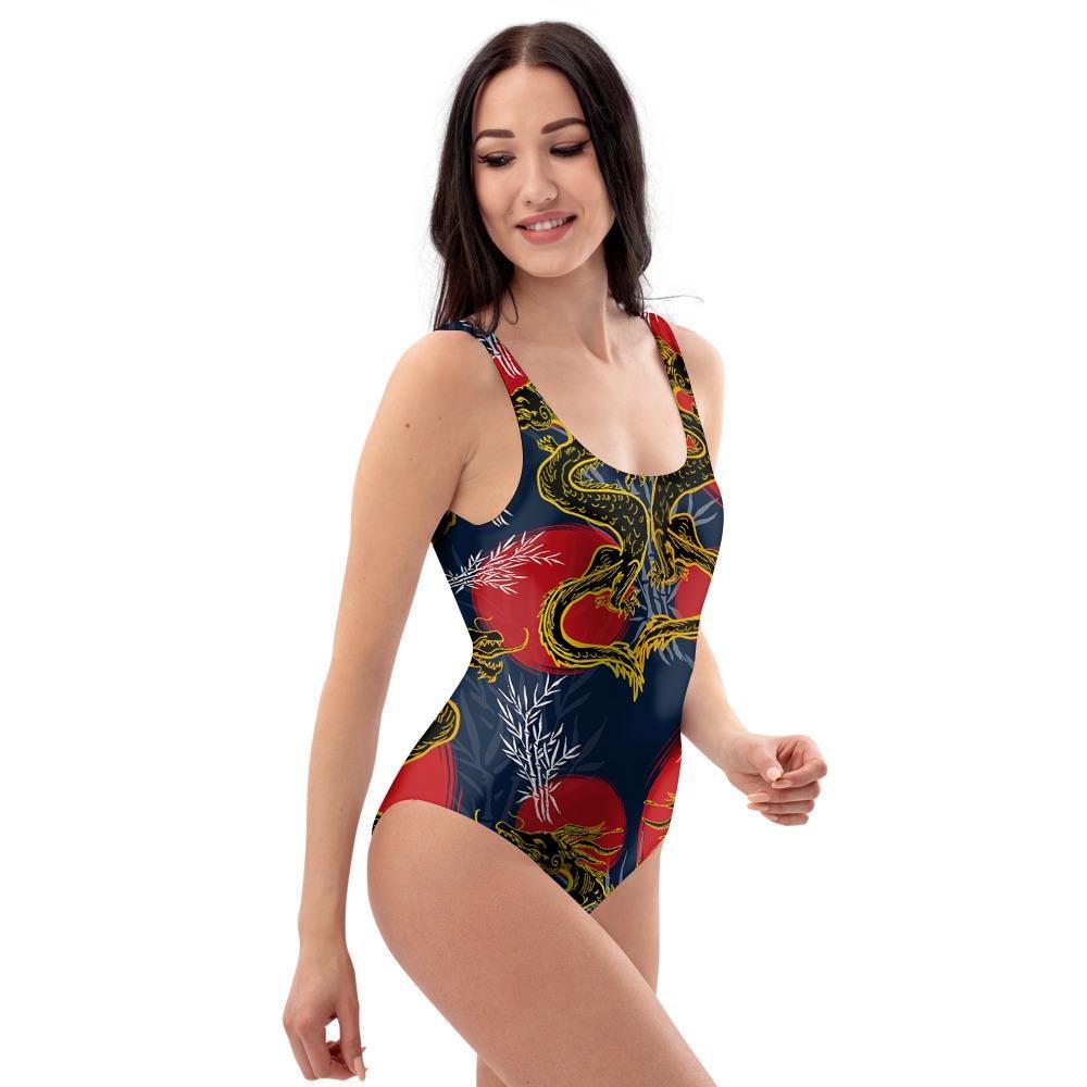 Janpanese Dragon Print One Piece Swimsuite-grizzshop